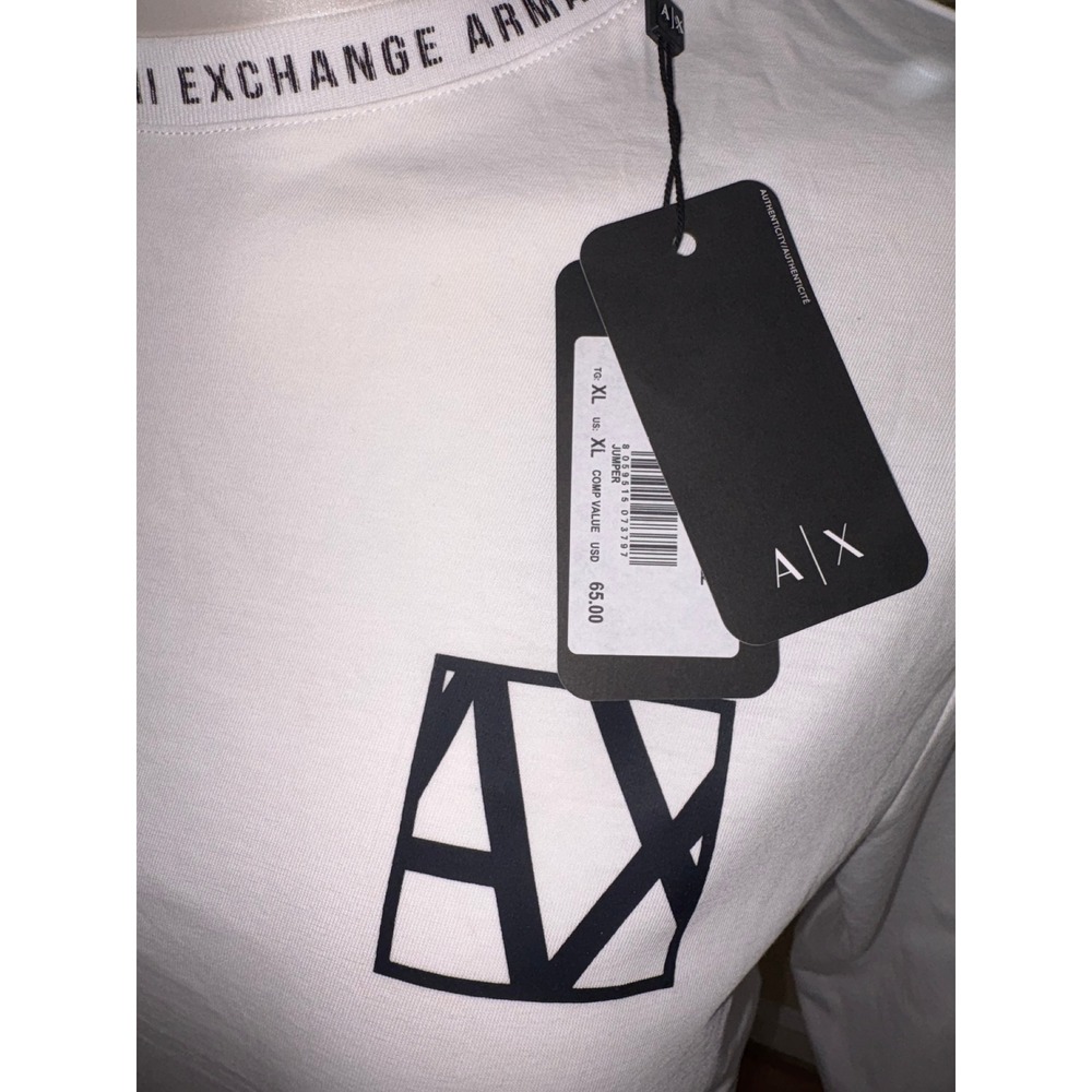 Armani Exchange Mens XL White Long Sleeve Logo T-Shirt Jumper New - Picture 4 of 5